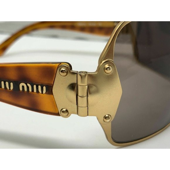 MIU MIU SUNGLASSES SMU51G 7FS-3N1 Shield Gold And Tortoise - Picture 9 of 12